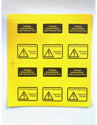 6x Stickers Yellow warning Voltage Danger - size 64mmx34mm
